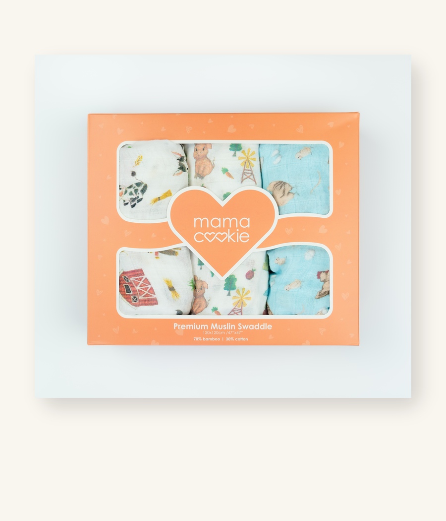 Farm pattern Mama Cookie bamboo muslin swaddle blanket set