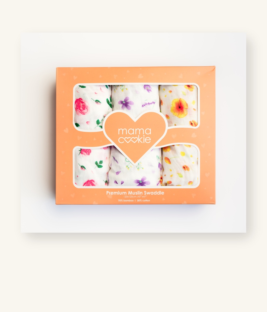 Floral Mama Cookie bamboo muslin swaddle blanket set